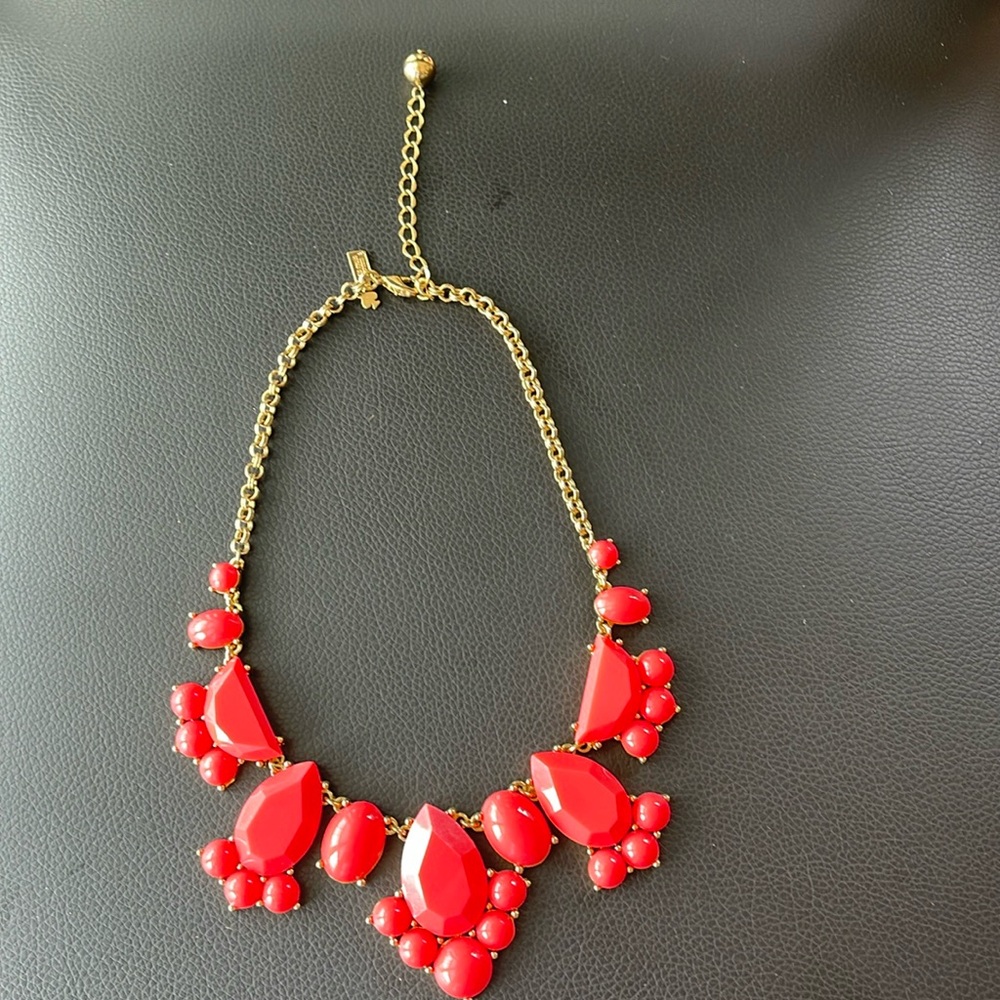 Kate Spade Day Tripper Coral Resin Rhinestones Statement Necklace NWOT